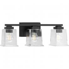 Progress P300379-31M - Gilmour Collection Three-Light Modern Farmhouse Matte Black Clear Glass Bath Vanity Light