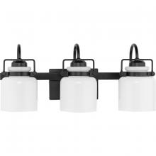 Progress P300440-31M - Fessler Collection Three-Light Matte Black Opal Glass Farmhouse Bath Light