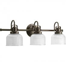 Progress P2992-74 - Archie Collection Three-Light Venetian Bronze Clear Double Prismatic Glass Coastal Bath Vanity Light