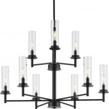 Progress P400252-031 - Kellwyn Collection Nine-Light Matte Black and Clear Glass Transitional Style Chandelier Light