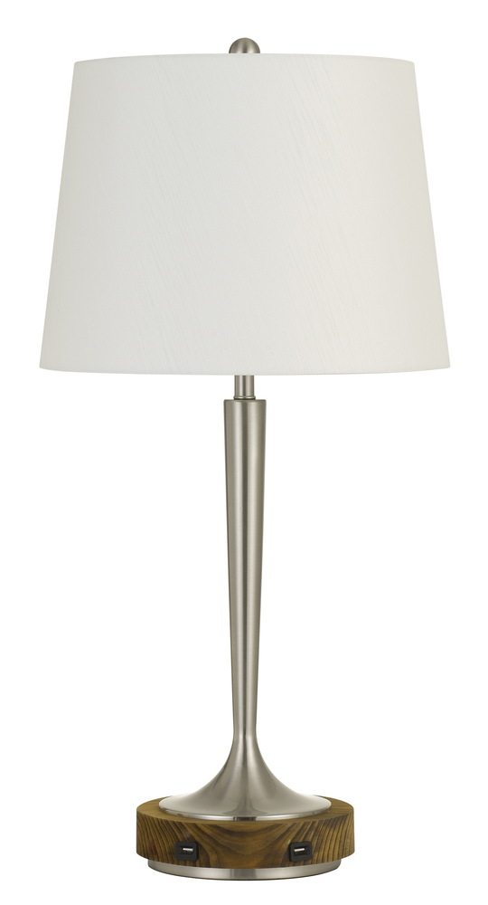 28.5&#34; Height Metal Table Lamp in Brushed Steel and Wood Finish