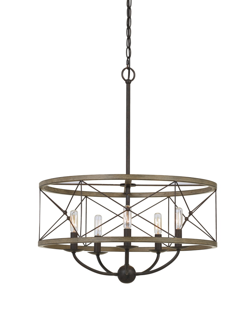 27.5&#34; Height Metal Pendant in Distressed Ivory and Iron Finish