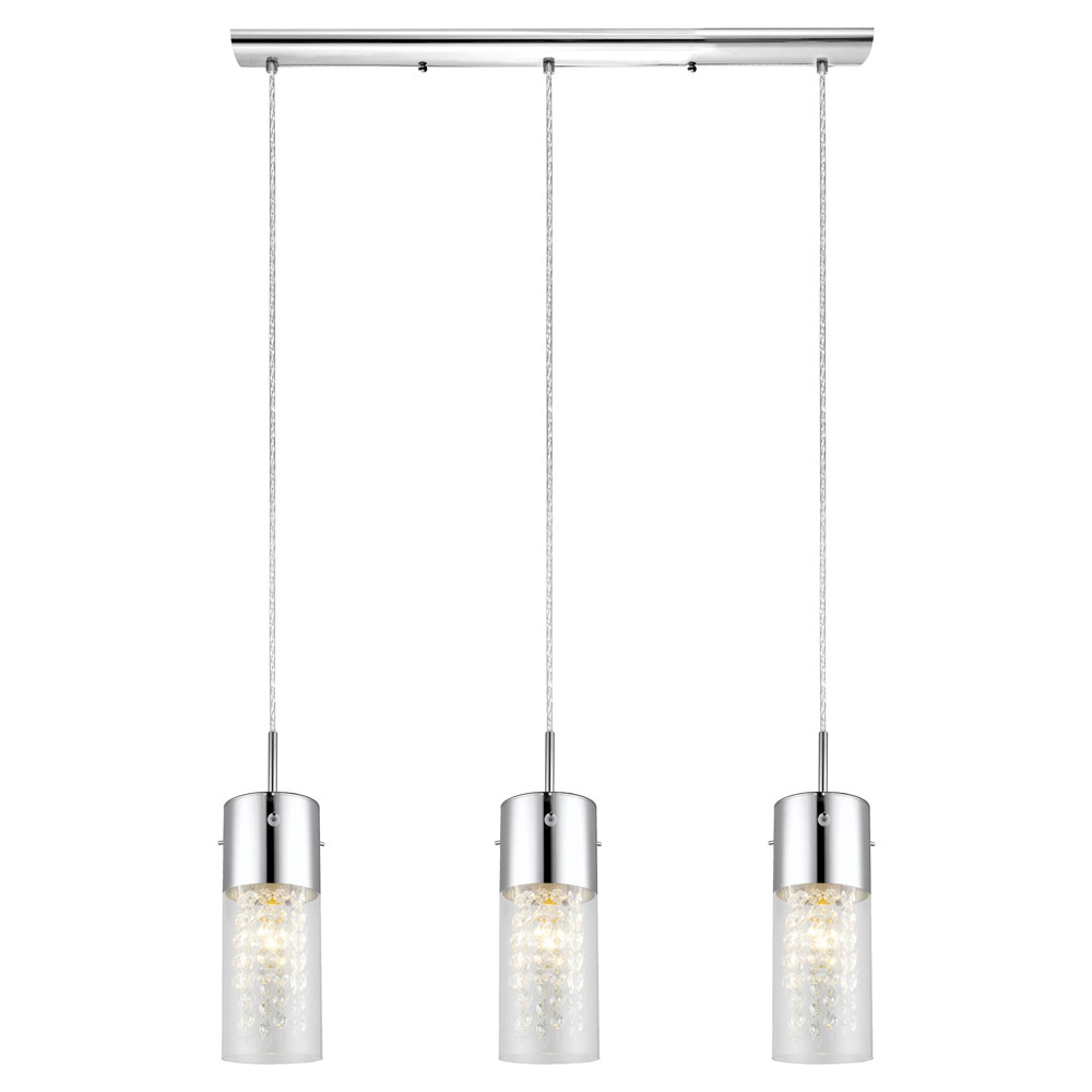 3x60W Multi Light Pendant w/ Chrome Finish & Clear Glass w/ Crystal Strands