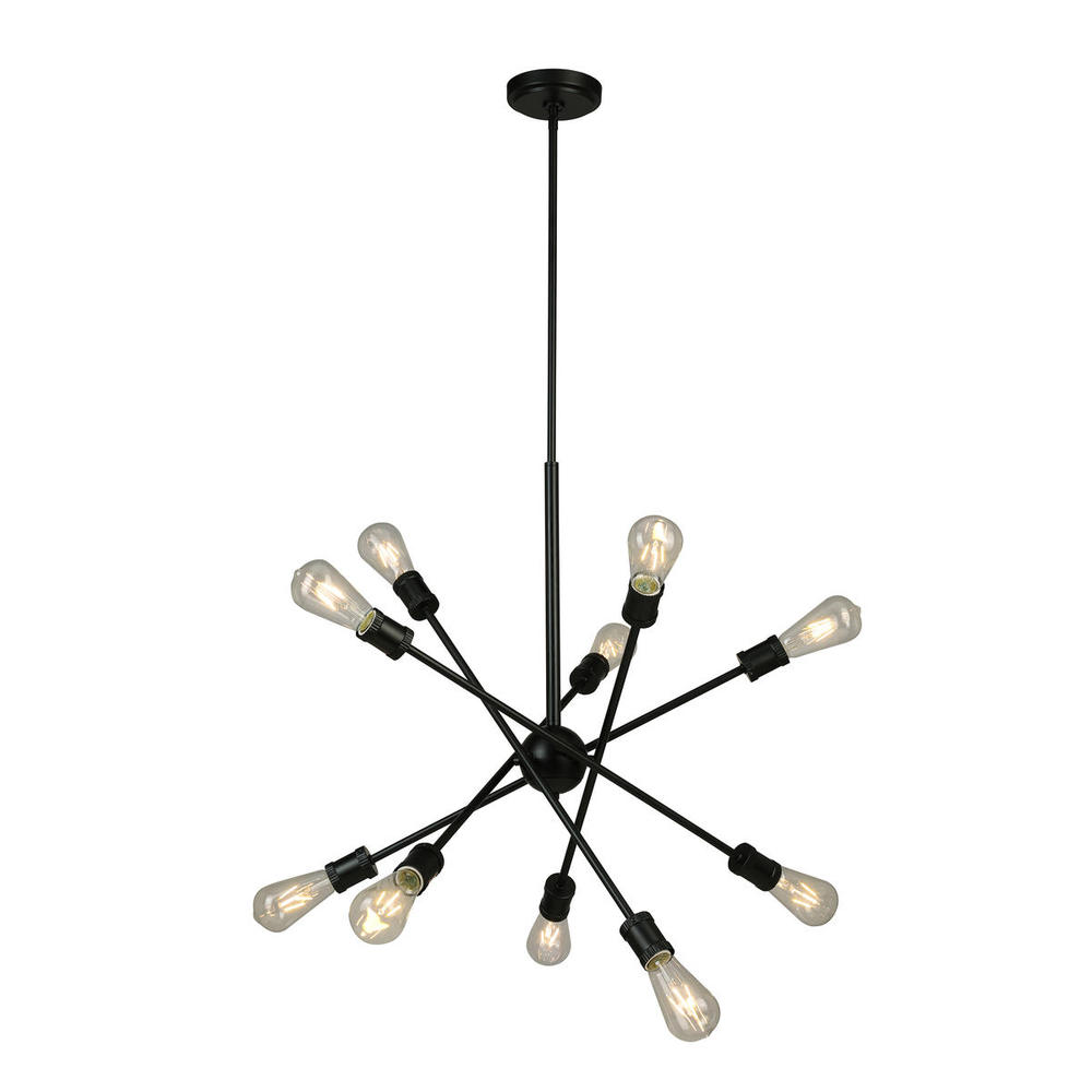 10x60W Open Bulb Pendant With Black Finish