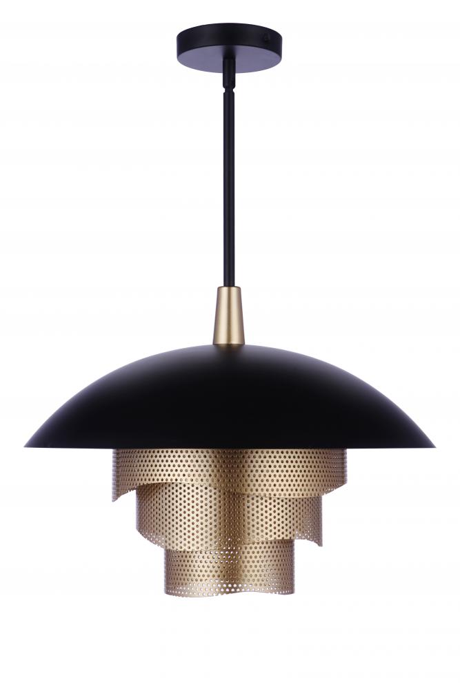 19â€ Diameter Sculptural Statement Dome Pendant with Perforated Metal Shades in Flat Black/Matte Go