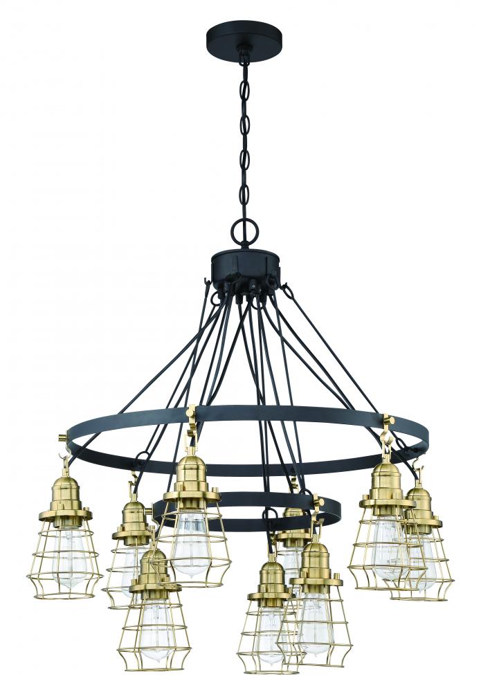 Thatcher 9 Light Chandelier in Flat Black/Satin Brass