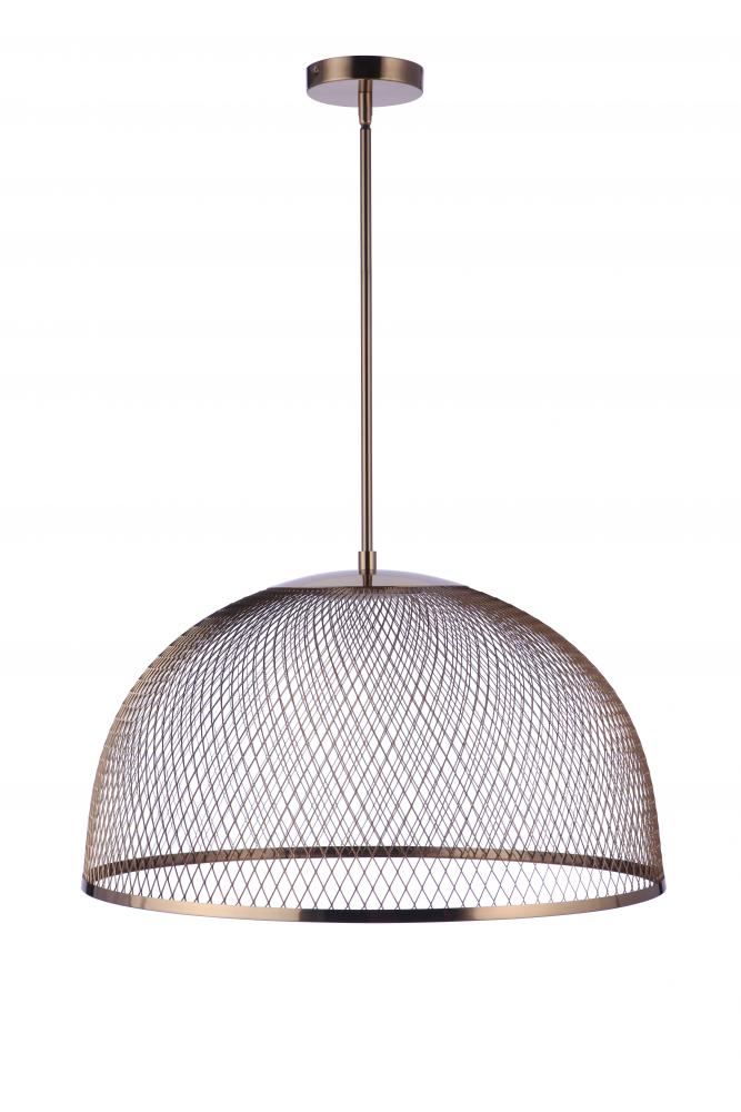 24.25â€ Diameter Sculptural Statement Metal Mesh Dome Pendant in Satin Brass