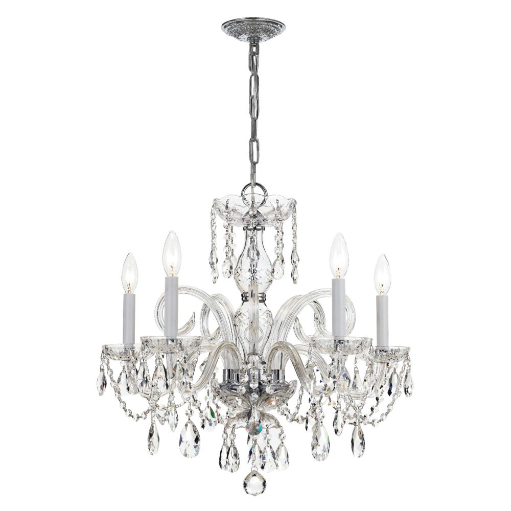 Traditional Crystal 5 Light Hand Cut Crystal Polished Chrome Chandelier