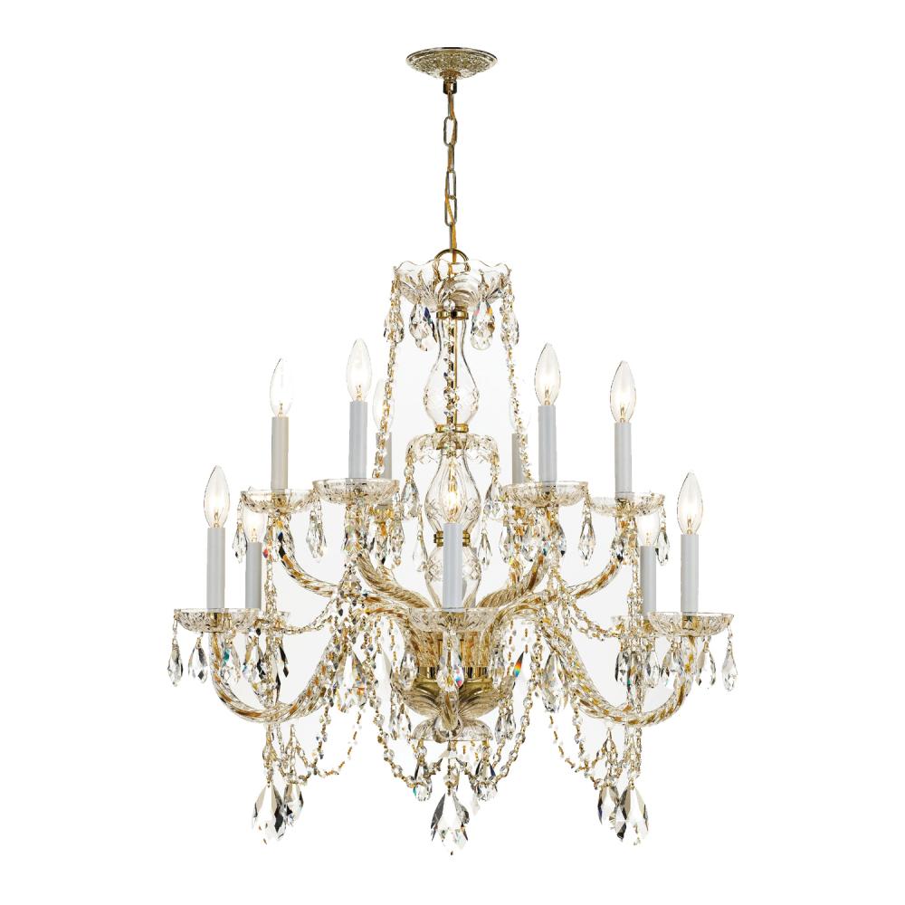 Traditional Crystal 12 Light Spectra Crystal Polished Brass Chandelier