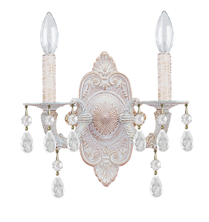 Paris Market 2 Light Swarovski Strass Crystal Antique White Sconce