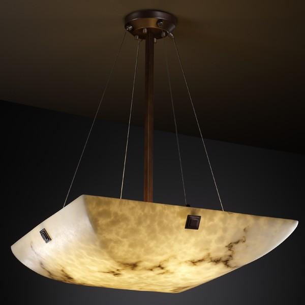 24&#34; LED Pendant Bowl w/ Concentric Squares Finials