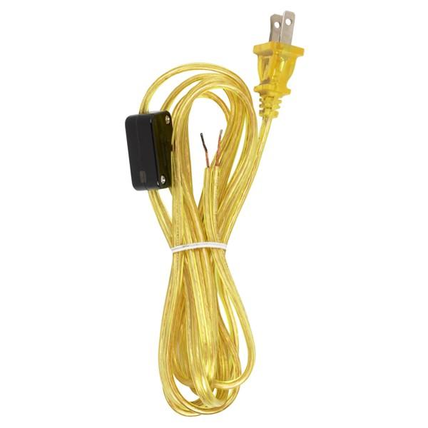 8 Foot 18/2 SPT-2 105C Cord Set; Clear Gold Finish; Switch 29&#34; From Free End; 36&#34; Hank; 100