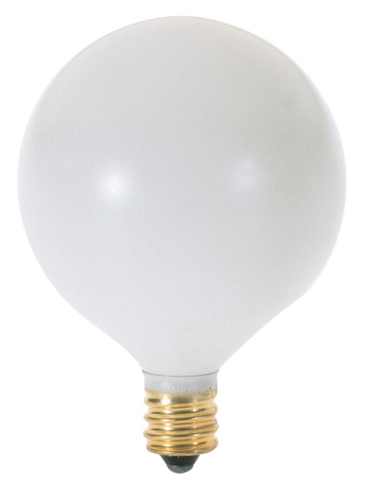 25 Watt G16 1/2 Incandescent; Satin White; 1500 Average rated hours; 202 Lumens; Candelabra base;