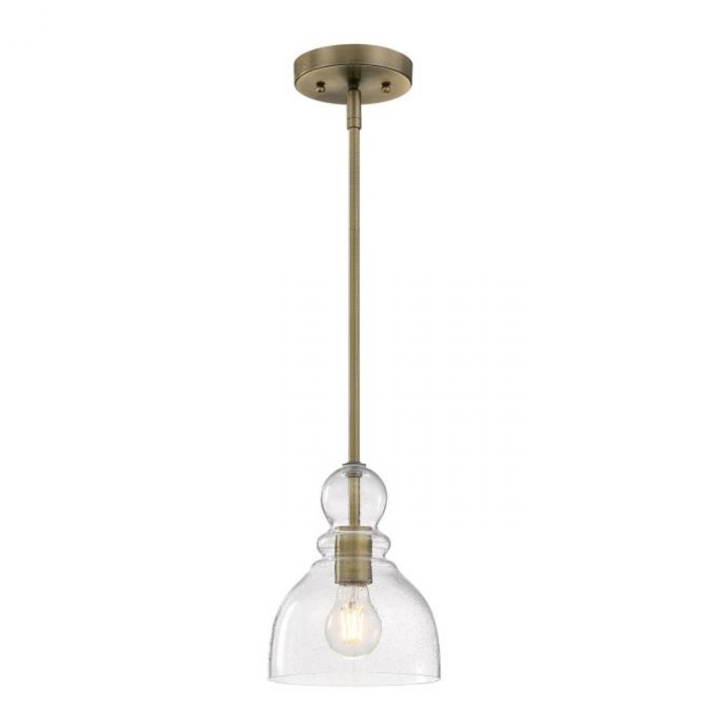 Mini Pendant Antique Brass Finish Clear Seeded Glass