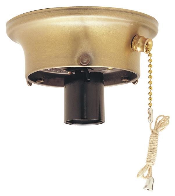 3-1/4&#34; Antique Brass Finish Glass Shade Holder Kit with On/Off Pull Chain Switch