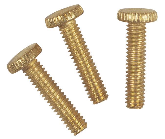 3 Knurled Head Steel Screws Brass-Plated 1/2&#34; Long