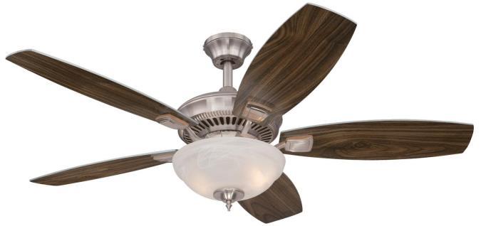 52 in. Brushed Nickel Finish Reversible Blades (Rich Walnut/Bird&#39;s Eye Maple) White Alabaster