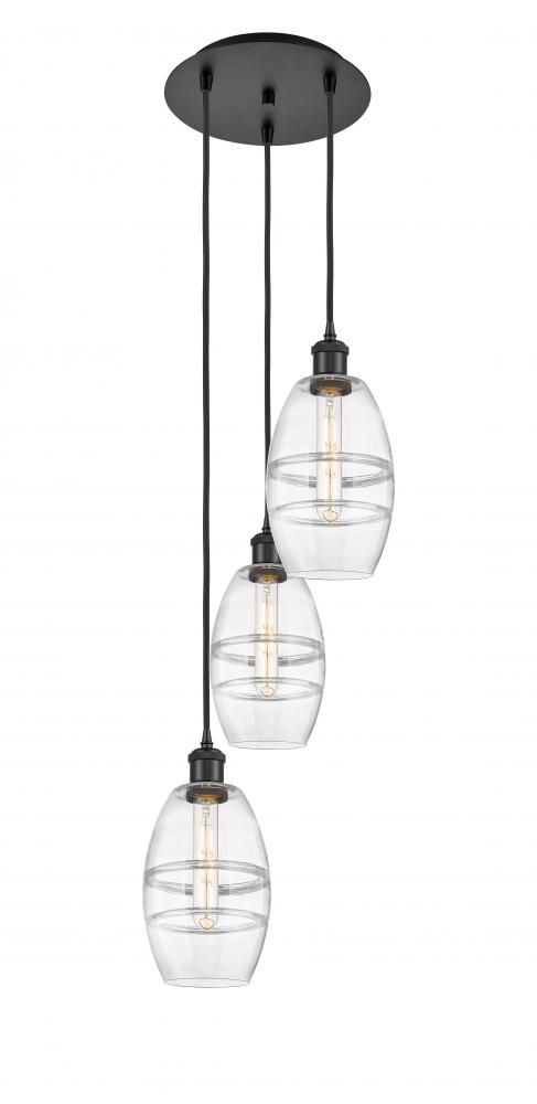 Vaz - 3 Light - 12 inch - Matte Black - Cord hung - Multi Pendant