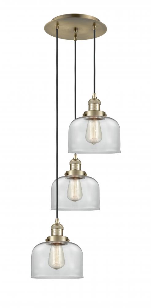 Cone - 3 Light - 14 inch - Antique Brass - Cord hung - Multi Pendant