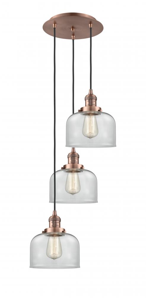 Cone - 3 Light - 14 inch - Antique Copper - Cord hung - Multi Pendant