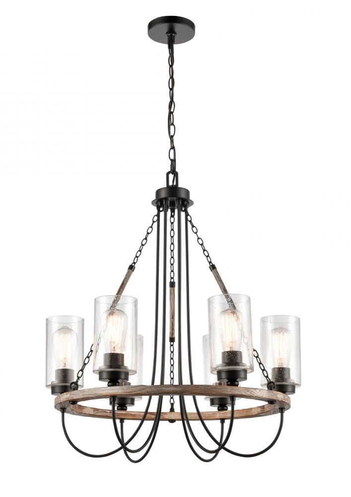 Paladin - 6 Light - 25 inch - Matte Black - Chain Hung - Chandelier