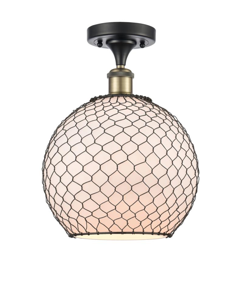 Farmhouse Chicken Wire - 1 Light - 10 inch - Black Antique Brass - Semi-Flush Mount