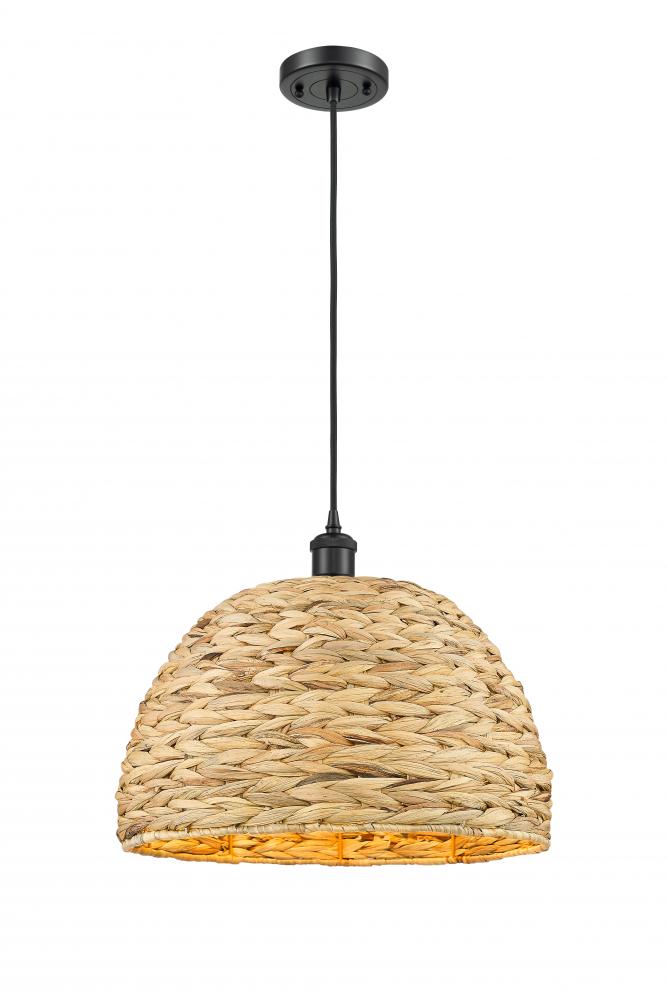 Woven Rattan - 1 Light - 16 inch - Matte Black - Mini Pendant