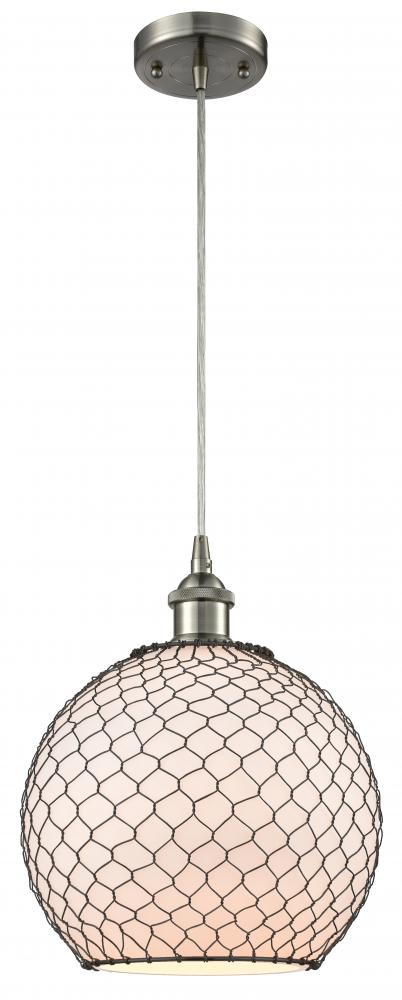 Farmhouse Chicken Wire - 1 Light - 10 inch - Brushed Satin Nickel - Cord hung - Mini Pendant