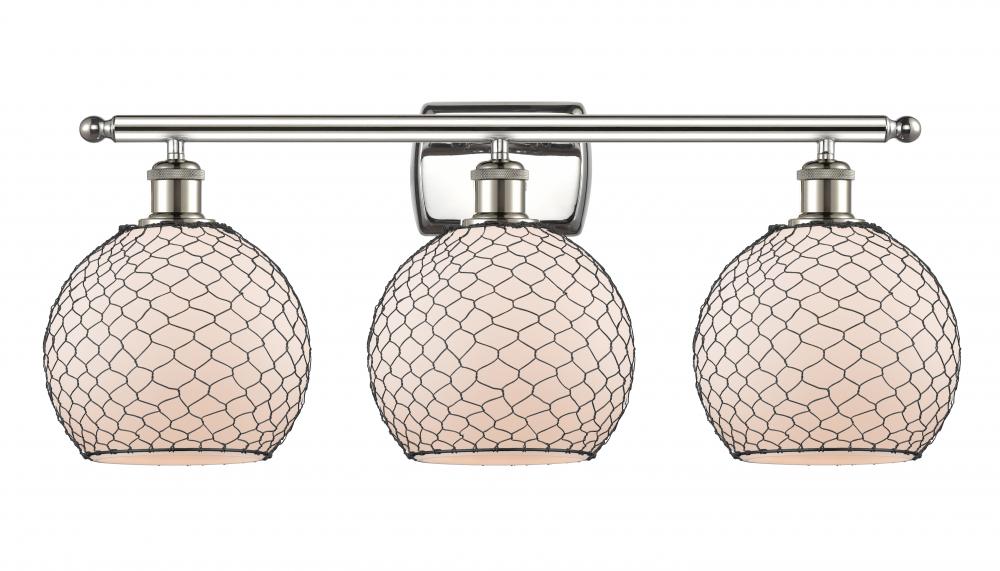 Farmhouse Chicken Wire - 3 Light - 28 inch - Polished Nickel - Bath Vanity Light