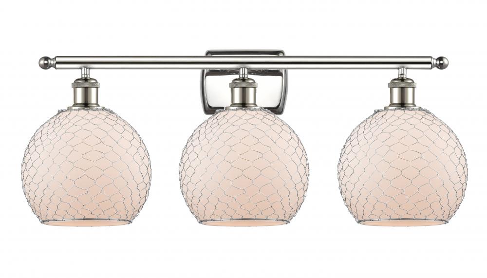 Farmhouse Chicken Wire - 3 Light - 28 inch - Polished Nickel - Bath Vanity Light