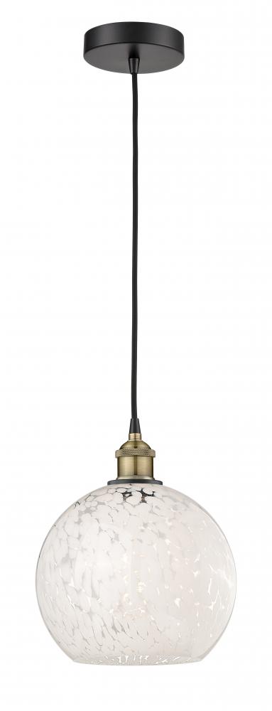 White Mouchette - 1 Light - 10 inch - Black Antique Brass - Cord Hung - Mini Pendant