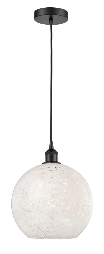 White Mouchette - 1 Light - 12 inch - Matte Black - Cord Hung - Mini Pendant