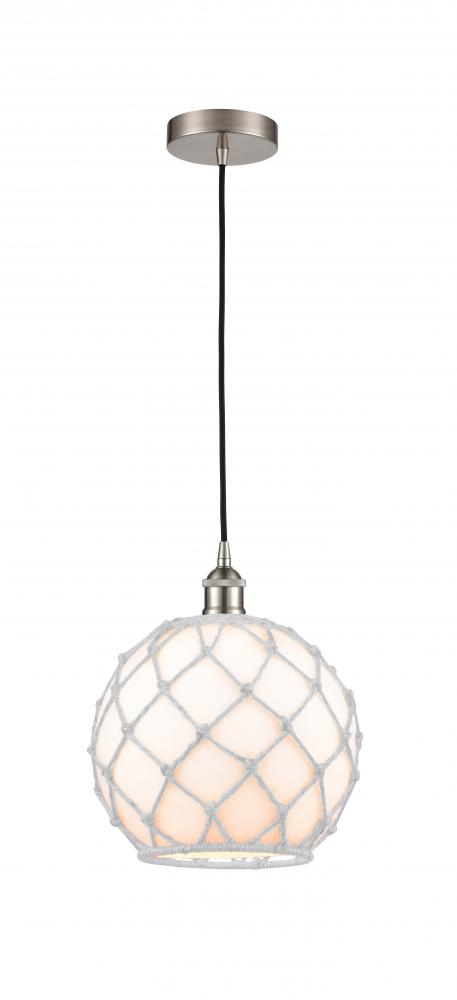 Farmhouse Rope - 1 Light - 10 inch - Brushed Satin Nickel - Cord hung - Mini Pendant