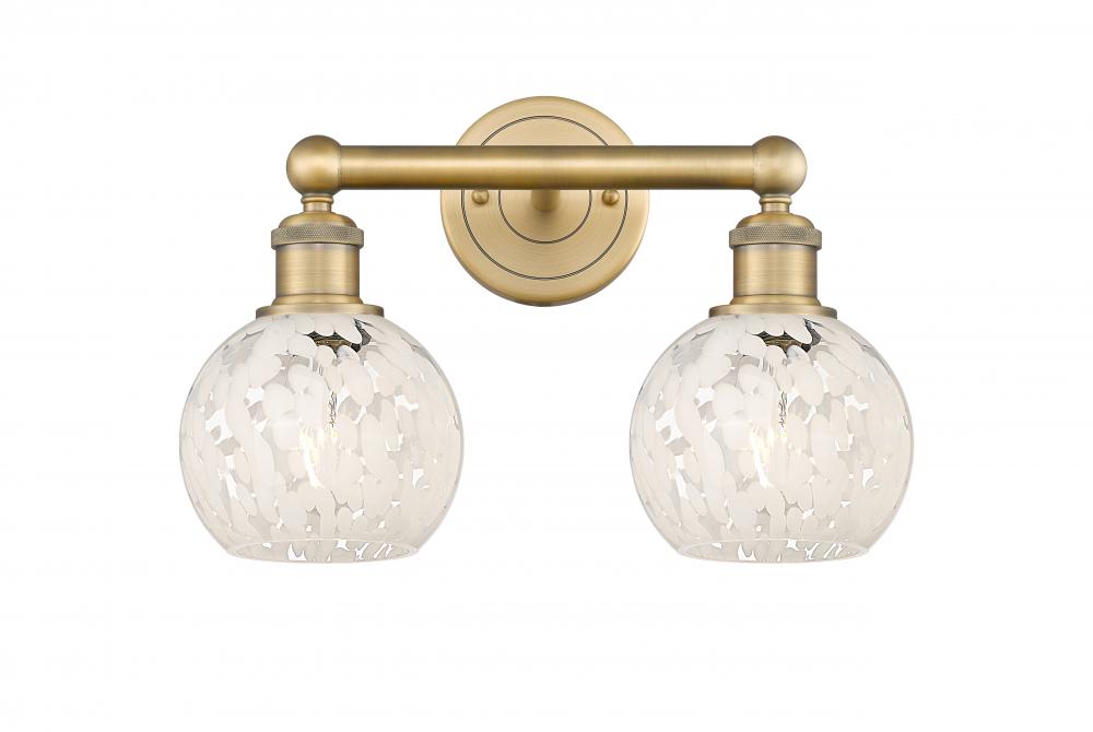 White Mouchette - 2 Light - 15 inch - Brushed Brass - Bath Vanity Light