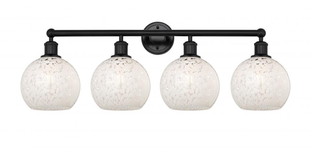 White Mouchette - 4 Light - 35 inch - Matte Black - Bath Vanity Light