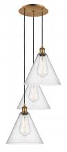 Innovations Lighting 113B-3P-BB-GBC-124 - Berkshire - 3 Light - 19 inch - Brushed Brass - Cord Hung - Multi Pendant