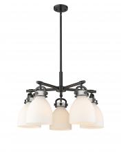 Innovations Lighting 410-5CR-BK-G412-7WH - Newton Bell - 5 Light - 26 inch - Matte Black - Chandelier