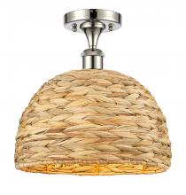 Innovations Lighting 516-1C-PN-RBD-12-NAT - Woven Rattan - 1 Light - 12 inch - Polished Nickel - Semi-Flush Mount