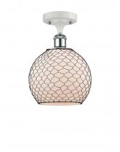 Innovations Lighting 516-1C-WPC-G121-8CBK - Farmhouse Chicken Wire - 1 Light - 8 inch - White Polished Chrome - Semi-Flush Mount