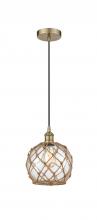 Innovations Lighting 616-1P-AB-G122-8RB - Farmhouse Rope - 1 Light - 8 inch - Antique Brass - Cord hung - Mini Pendant