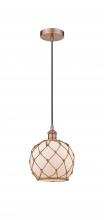 Innovations Lighting 616-1P-AC-G121-8RB - Farmhouse Rope - 1 Light - 8 inch - Antique Copper - Cord hung - Mini Pendant