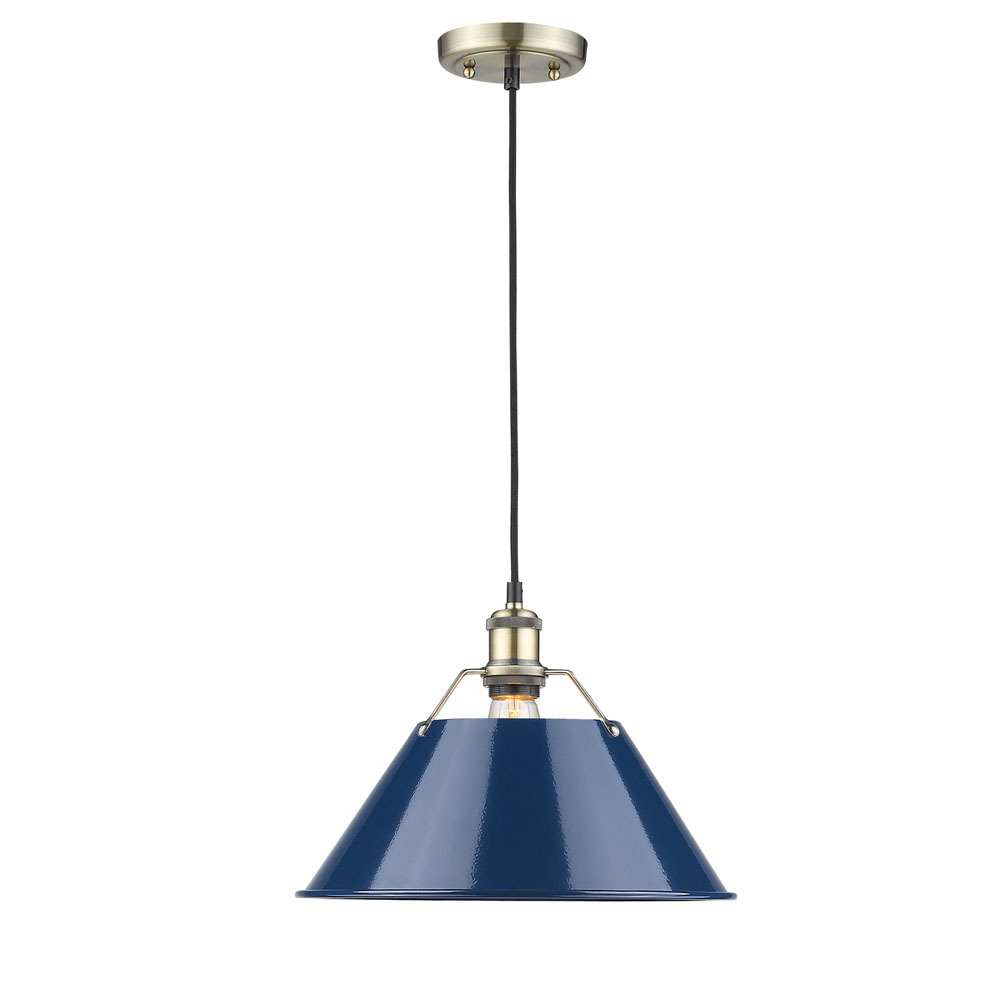 Orwell 14&#34; Wide Large Pendant in Aged Brass with Matte Navy