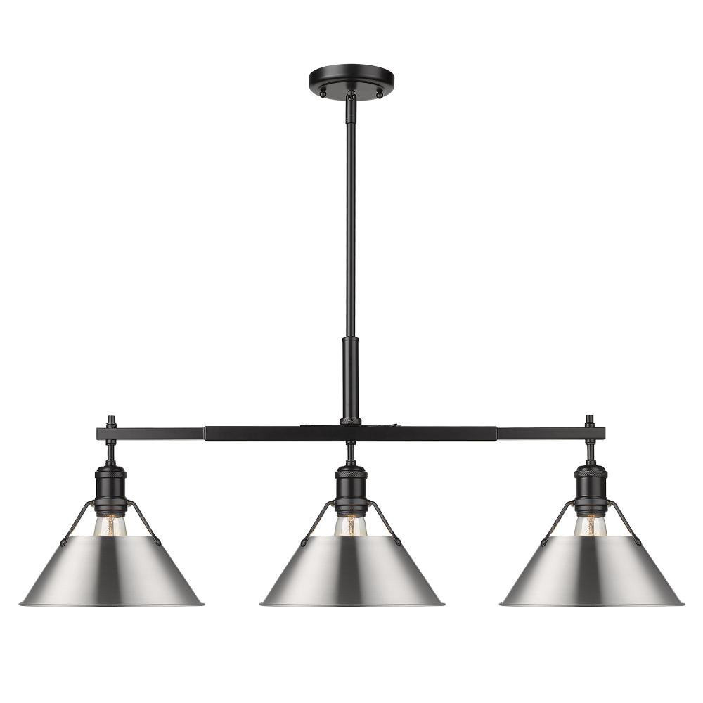 Orwell 3-Light Linear Pendant in Matte Black with Pewter