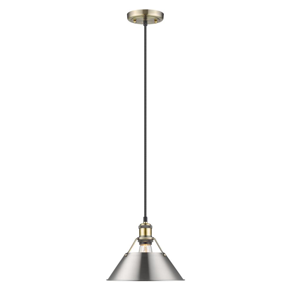 Orwell AB Medium Pendant - 10&#34; in Aged Brass with Pewter shade