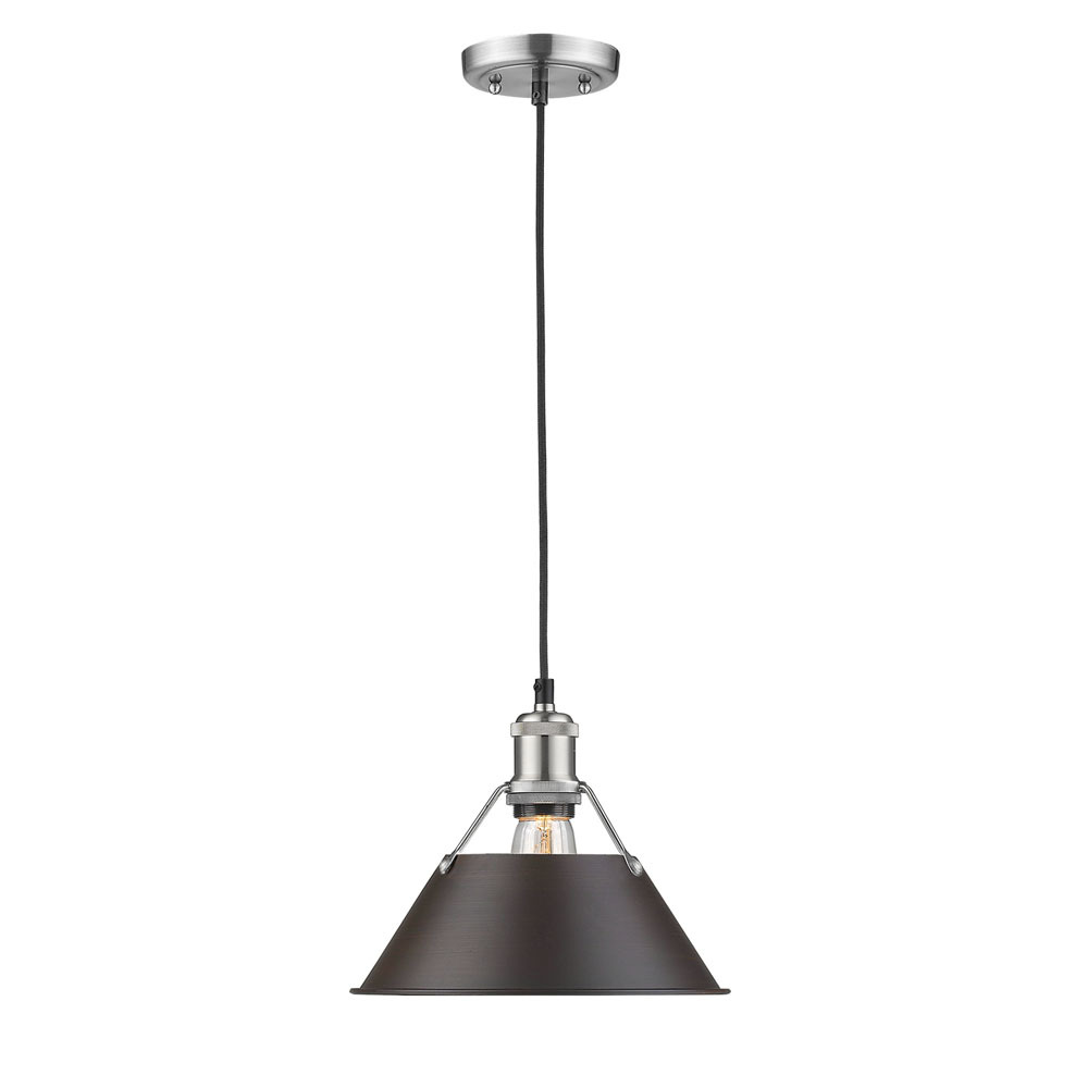 Orwell 10&#34; Wide Medium Pendant in Pewter with Rubbed Bronze