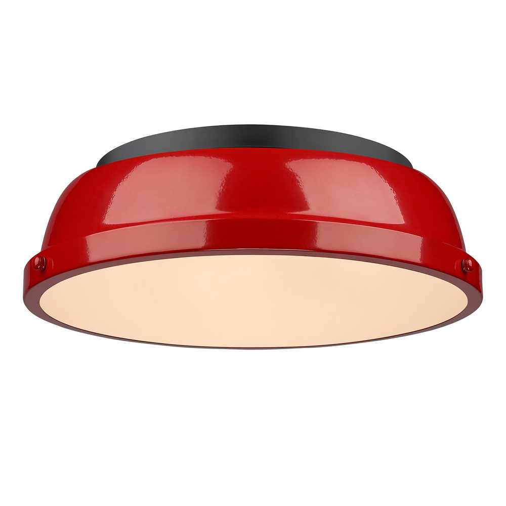 Duncan 14&#34; Flush Mount in Matte Black with a Red Shade