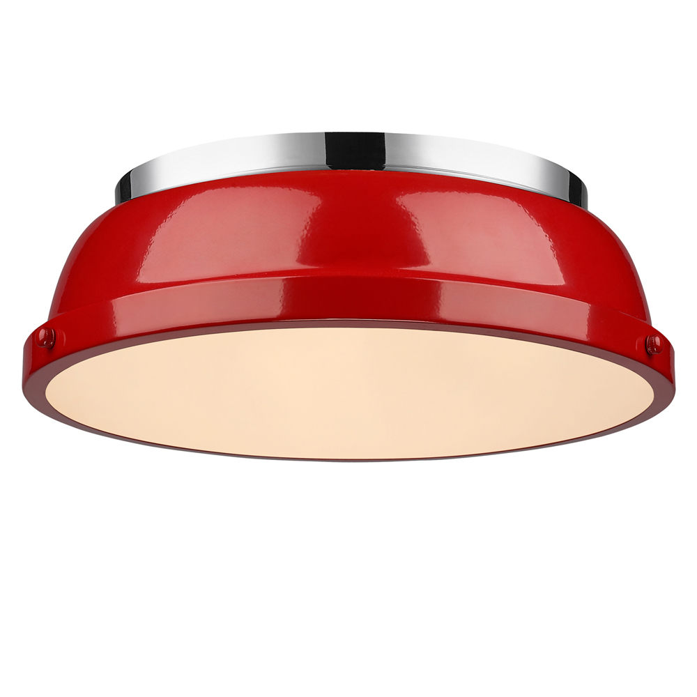 Duncan 14&#34; Flush Mount in Chrome with a Red Shade