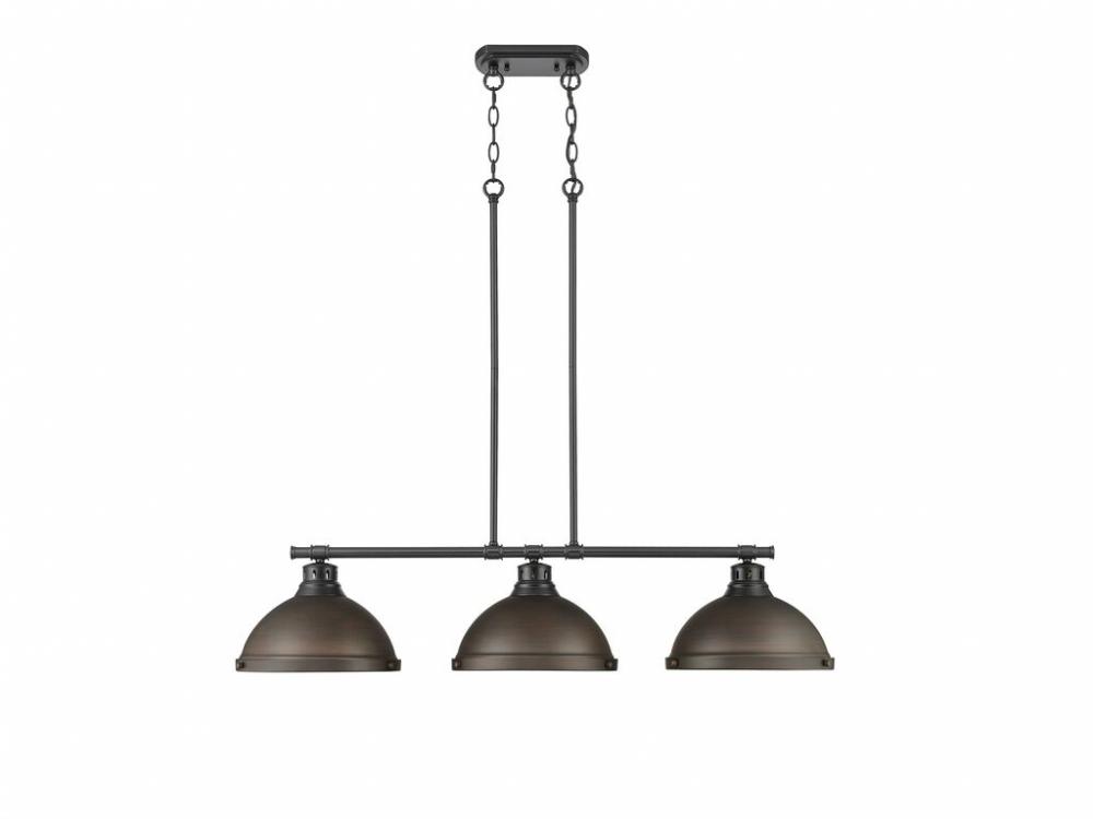 Duncan 3-Light Linear Pendant in Matte Black with Rubbed Bronze