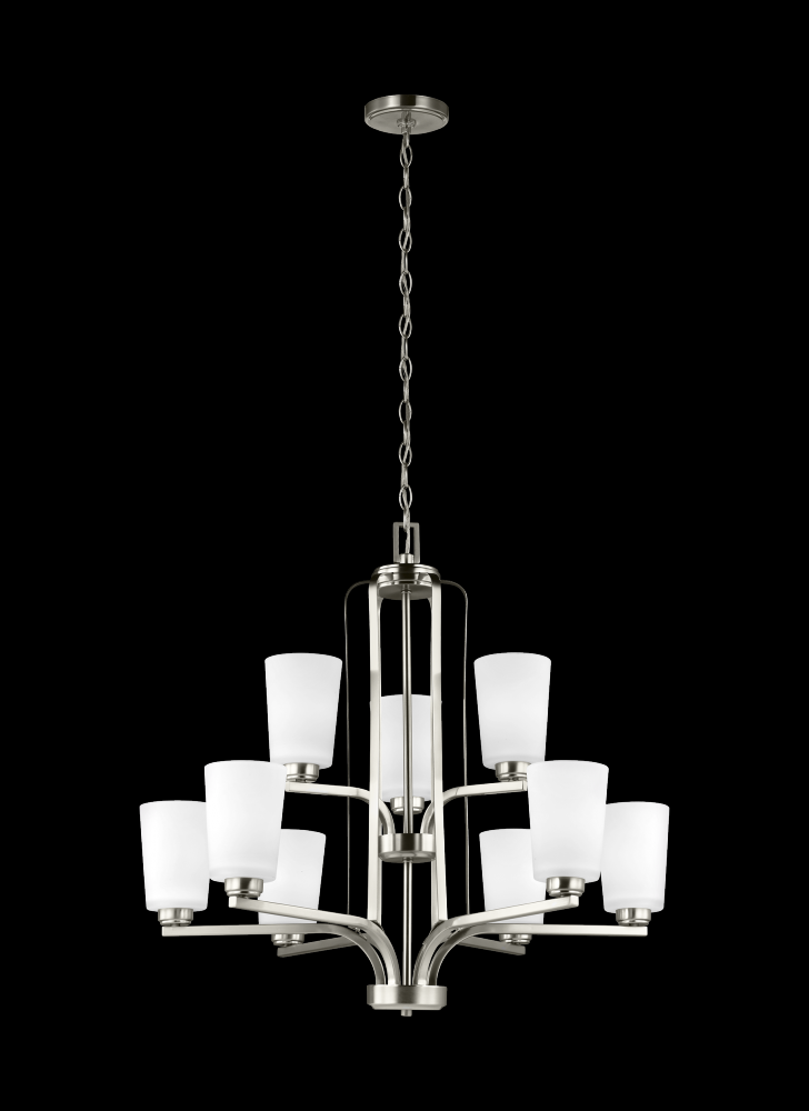 Franport transitional 9-light LED indoor dimmable ceiling chandelier pendant light in brushed nickel