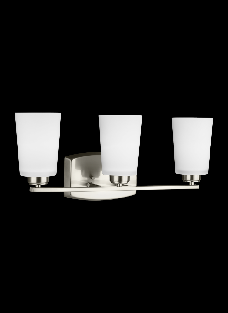 Franport transitional 3-light LED indoor dimmable bath vanity wall sconce in brushed nickel silver f